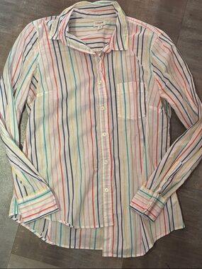 J. Crew Factory White Button-Down Shirt with Rainbow Stripes